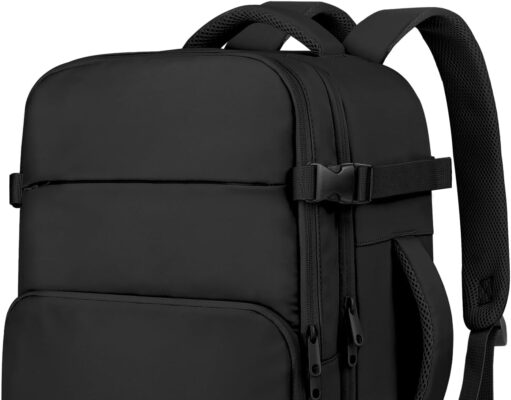 ZOMFELT Travel Backpack for Women Men, Carry on Backpack, TSA 15.6 inch Laptop Backpack Flight Approved, Personal Item Travel Bag Nurse Bag Casual Daypack for School Weekender Business Trip, Black