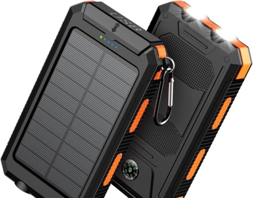 Feeke Solar-Charger-Power-Bank – 36800mAh Portable Charger,QC3.0 Fast Charger Dual USB Port Built-in Led Flashlight and Compass for All Cell Phone and Electronic Devices (Orange)