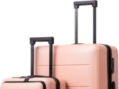 COOLIFE Luggage Suitcase Piece Set Carry On ABS+PC Spinner Trolley with pocket Compartmnet Weekend Bag (Sakura pink, 2-piece Set)