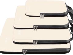 BAGAIL 4 Set/6 Set Compression Packing Cubes Travel Accessories Expandable Packing Organizers(Beige ClothPattern 4 Set)