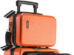 22 Inch Carry On Luggage 22x14x9 Airline Approved, Carry On Suitcase with Wheels, Hard-shell Carry-on Luggage, Orange Small Suitcase, Hardside Luggage Carry On with Cosmetic Carry On Bag