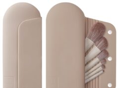 Silicone Makeup Brush Holder Travel Cosmetic Bag:Soft Portable Cosmetic Face Brushes Holder with Upgrade Anti-Fall Out Magnetic Closure, Large Travel Makeup Brush Case – Walnut