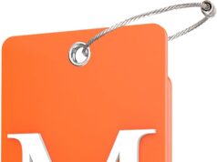 Gostwo 2 Pack Luggage Tags for Suitcases, 26 Initial Letter Travel Luggage Baggage Identification Labels ID Tag Fully Bendable Tags with Stainless Steel Loop (Orange) (Letter M)