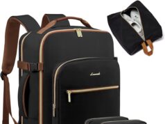 LOVEVOOK 40L Large Travel Backpack for Women Men, 17 Inch Carry on Backpack for Traveling on Airplane, Personal Item Bag Airline Approved, Business Causal Weekender Backpack, Black-Brown