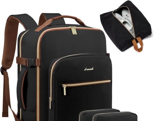 LOVEVOOK 40L Large Travel Backpack for Women Men, 17 Inch Carry on Backpack for Traveling on Airplane, Personal Item Bag Airline Approved, Business Causal Weekender Backpack, Black-Brown