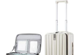 Hanke 20 Inch Carry On Luggage with Wheels PC Hard Shell Suitcase Top Opening Aluminum Frame Tsa Luggage Suitcases for Travel Woman Men.(Ivory white)