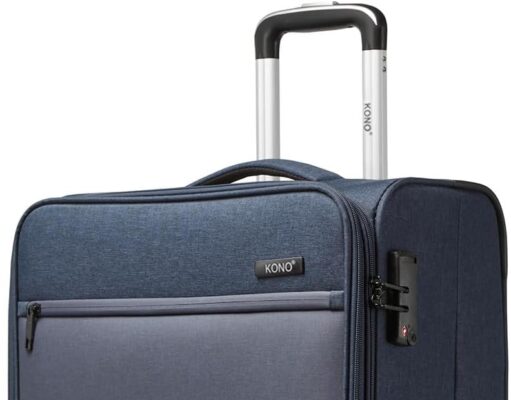 Kono Softside Expandable Checked Luggage with 4 Spinner Wheels, Drop Resistant Lightweight Suitcase, Checked-Medium 24 Inch Navy
