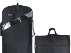 66” Tri-fold Extra Long Dress Garment Bag, Premium & Breathable Tear-resistant Hanging Suit Cover for Travel and Storage