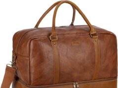 BAOSHA Vegan Leather Large Travel Duffel Tote Bag Carry On Weekender Overnight Bag With Shoe Compartment HB-38