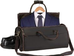 Leather Garment Bag for Travel, Convertible Garment Bag with Shoes Compartment Vintage Full Grain Leather Travel Weekender Overnight Duffel Bag 2 in 1 Hanging Suitcase Suit Travel Bags for Men