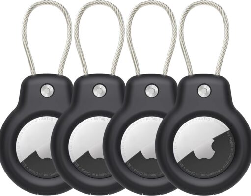 SPGUARD Compatible with Apple AirTag Secure Holder with Wire Cable, 4 Pack Air Tag Lock Case Keychain Key Ring Key Chain Luggage tag for Keys, Luggage & More Men Women’s Keyrings & Keychains