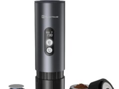 Maestri House 150W Espresso Maker with 2-3 Min Fast Self-Heating, Portable Travel Espresso Coffee Machine with Small Tea Cup Also Holder for NS Capsule & Ground Coffee for Car Camping, RV, Hiking
