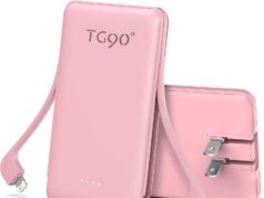 TG90° Portable Charger Power Bank, Ultra Small 5000mAh Battery Pack with Built-in Foldable AC Wall Plug and Cables, USB C Cell Phone External Battery Charger Compatible with iPhone and Android Devices