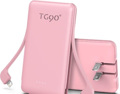 TG90° Portable Charger Power Bank, Ultra Small 5000mAh Battery Pack with Built-in Foldable AC Wall Plug and Cables, USB C Cell Phone External Battery Charger Compatible with iPhone and Android Devices