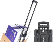 Folding Hand Truck Iron Tube Pull Rod Folding Cart Foldable Trolley Dolly with Wheels Utility Lightweight Expandable Large Chassis Foldable into Backpack,Portable Luggage Cart for Airport Travel