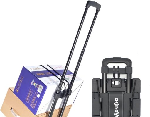 Folding Hand Truck Iron Tube Pull Rod Folding Cart Foldable Trolley Dolly with Wheels Utility Lightweight Expandable Large Chassis Foldable into Backpack,Portable Luggage Cart for Airport Travel