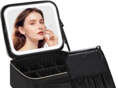 Chomeiu Makeup Bag with LED Mirror, Travel Makeup Case for Women and Makeup Artists Cosmetic Organizer Large Make Up Bags with Light Up Mirror, 3 Color Lights, Adjustable Dividers and Brush Holder