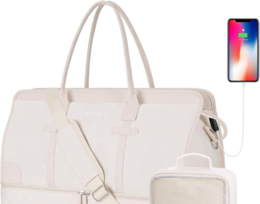 ETRONIK Weekender Overnight Bags for Women, Large Travel Duffle Bags with Shoe Compartment & Wet Pocket, Carry On Tote Bag Gym Duffel Bag with Toiletry Bags for Hospital 3 Pcs Set, Large Size, Beige