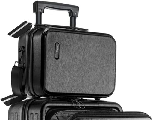 22 Inch Carry On Luggage 22x14x9 Airline Approved, Carry On Suitcase with Wheels, Hard-shell Carry-on Luggage, Durable Luggage Carry On, Jet Black Small Suitcase with Cosmetic Carry On Bag
