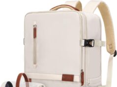 MOSISO Travel Backpack,40L Carry on Backpack for Women Men,17-17.3 inch Airline Approved Luggage Backpack with USB Port&Hidden Shoulder Strap,Casual Daypack with Toiletry Bag&Shoe Pocket, Beige