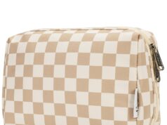 Narwey Large Checkered Makeup Bag Zipper Pouch Travel Cosmetic Bag Organizer for Women (Large, Light Checkerboard)