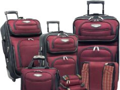 Travel Select Amsterdam Expandable Rolling Upright Luggage, Burgundy, 8-Piece Set