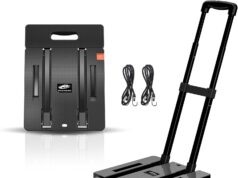 SPACEKEEPER Folding Hand Truck, 500 LB Heavy Duty Luggage Cart, Utility Dolly Platform Cart with 6 Wheels & 2 Elastic Ropes for Luggage, Travel, Moving, Shopping, Office Use, Black