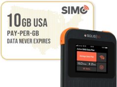 SIMO Solis 5G WiFi Mobile Hotspot + 10GB US Data Card, Local and International Coverage Router, Multi-Carrier Access, No Contract or SIM Card Required, 16 Connected Devices, 1GB/Month Lifetime Data