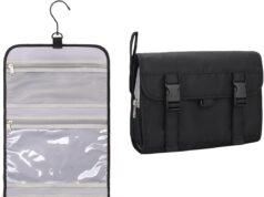 Relavel Travel Hanging Toiletry Bag for Men Women Travel Kit Shaving Bag Waterproof Large Makeup Bag Wash Bag Makeup Organizer Cosmetic Case for Bathroom Shower Black