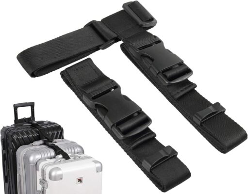 Vigorport Luggage Connector, Straps for Suitcase, Add A Bag Adjustable Attachment Accessories 1.25″ Endless for Connect Your 3 Luggage Together-2 Pack Black-Extended Size