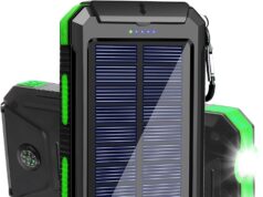 Solar Charger, 20000mAh Portable Outdoor Waterproof Solar Power Bank, Camping External Backup Battery Pack Dual 5V USB Ports Output, 2 Led Light Flashlight with Compass (Green)