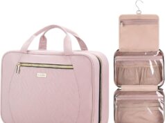 Women’s Travel Toiletry Bag – Hanging Makeup Organizer for Accessories, Shampoo, Full-size Containers, Toiletries – Medium Pink