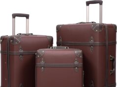 NZBZ Vintage Luggage Sets for Women, PU Leather Retro Suitcase, Vintage Trunk Luggage 3 Pieces, Vintage Suitcase Set (Caramel Brown, 20inch & 24inch & 28inch)