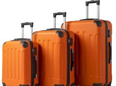 Karl home 3-Piece Luggage Set Travel Lightweight Suitcases with Rolling Wheels, TSA lock & Moulded Corner, Carry on Luggages for Business, Trip, Orange (20″/24″/28″)