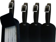 4pcs Leather Luggage Tags Travel Bag Labels with Name ID Card Perfect to Quickly Spot Luggage Suitcase Baggage Handbag School Bag Suitcase Instrument Tag Label Privacy Protection Black