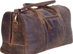 KomalC 24 Inch Leather Duffel Bags for Men and Women Travel Overnight Weekend Leather Bags Sports Gym Duffle for Men (Brown Distressed Tan)
