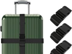 4 Pieces Luggage Straps, Heavy Duty with Quick-Release Buckle Suitcase Safe Belt with Name Card, Adjustable Suilcase Straps, Black