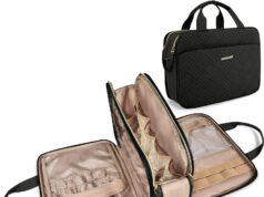 BAGSMART Large Toiletry Bag, Travel Makeup Organizer, Water-resistant Makeup Cosmetic Bag Door Room Essentials Travel Bag for Accessories, Shampoo, Full Sized Container, Toiletries (Black, Large)