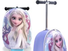 Fast Forward Frozen Scooter Suitcase for Kids – 18” Lightweight Disney Frozen Suitcase for Girls – Ride On Suitcase 4” Wider Non-Slip Standing Deck with Weight Limit (Luggage 11lbs and Scooter 100lbs)