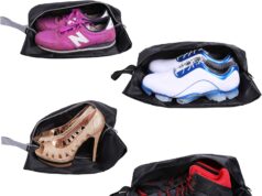 YAMIU Travel Shoe Bags Set of 4 Waterproof Nylon with Zipper for Men & Women, Black