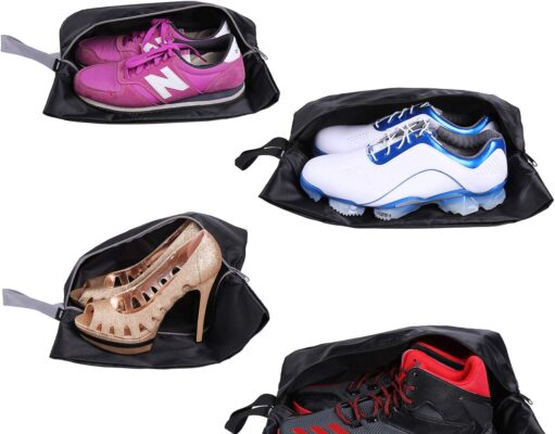 YAMIU Travel Shoe Bags Set of 4 Waterproof Nylon with Zipper for Men & Women, Black