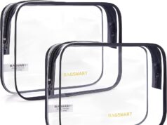 BAGSMART Clear Toiletry Bag, 2 Pack TSA Approved Travel Toiletry Bag Carry on Travel Accessories Bag Airport Airline Quart Size Bags Water Repellent Makeup Cosmetic Bag for Women (Black-2pcs)