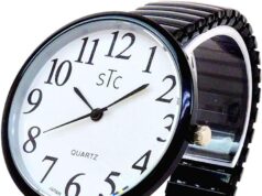 STC Black Super Large Face Stretch Band Easy to Read Watch