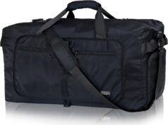 Fmeida 65L Duffle Bag with Shoes Compartment, Foldable Travel Duffel Bags for Men Women, Large Packable Travel Bag Water Repellent & Tear Resistant (Black)