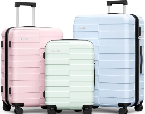 Luggage Sets 3 Piece Hardside (3-YEARS VIP SERVICE) Expandable Ultra Durable 100% PC Lightweight Carry On Family Travel Suitcase Set with TSA Lock Spinner Wheels, 3in1 Macaron Colors Set (BPG)