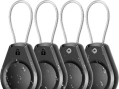 Waterproof AirTag Keychain Holder – (4 Pack) Air tag Lock Case with Wire Cable Compatible with Apple AirTags, Ultra Durable Anti-Lost Protective Case with Keyring for Luggage, Key, Backpack, Black