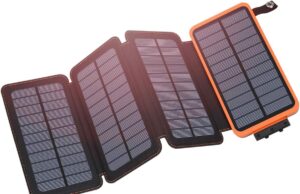 Hiluckey Solar Charger 25000mAh, Outdoor USB C Portable Power Bank with 4 Solar Panels, 3A Fast Charge External Battery Pack with 3 USB Outputs Compatible with Smartphones, Tablets, etc.