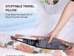 Stuffable Travel Pillow, Stuffable Neck Pillow for Travel, Portable Self-Fillable Design Travel Pillow, U-Shaped Pillow with Snap Strap and Storage Bag (Pillow Cover Only, No Filler)