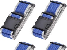 uxcell Luggage Straps Suitcase Belts with Buckle Label, 2×78 2Mx5cm Adjustable PP Travel Bag Packing Accessories, Blue Gray 4Pcs