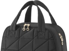 BAGSMART Travel Toiletry Bag, Large Wide-open Travel Bag for Toiletries, Puffy Makeup Cosmetic Travel Bag with Handle-Black